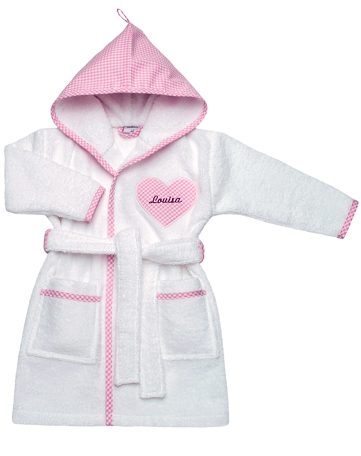 Personalisierter Bademantel HERZ rosa (Stickfarbe: apfelgrün)