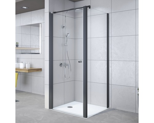 Zijpaneel voor Breuer Elana 6 75 cm draaideur, grijs decor, zwarte profielkleur