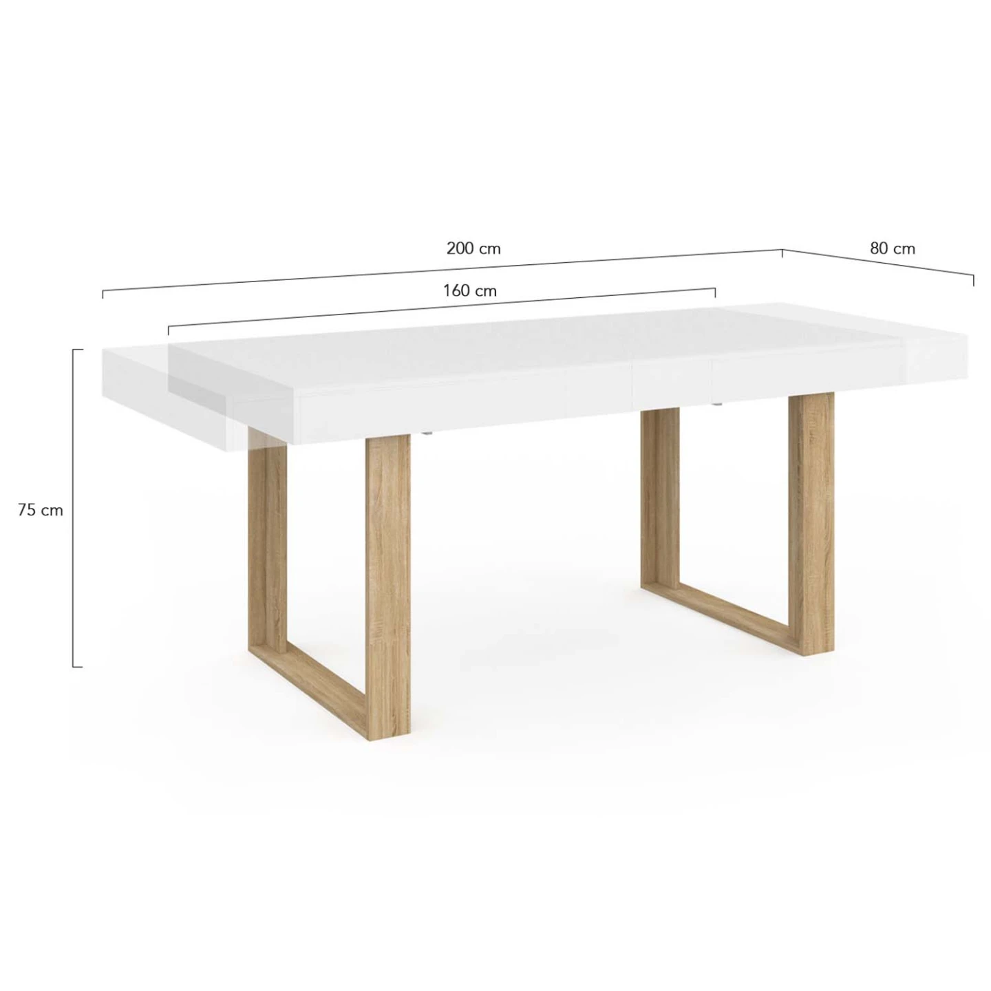 Table à manger extensible rectangle PHOENIX 4-8 personnes blanc pieds bois 160-200 cm