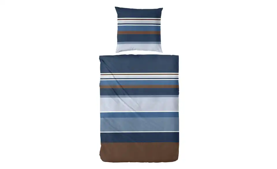Mako-Satin Bettwäsche-Set Blau, Braun 200 cm 135 cm
