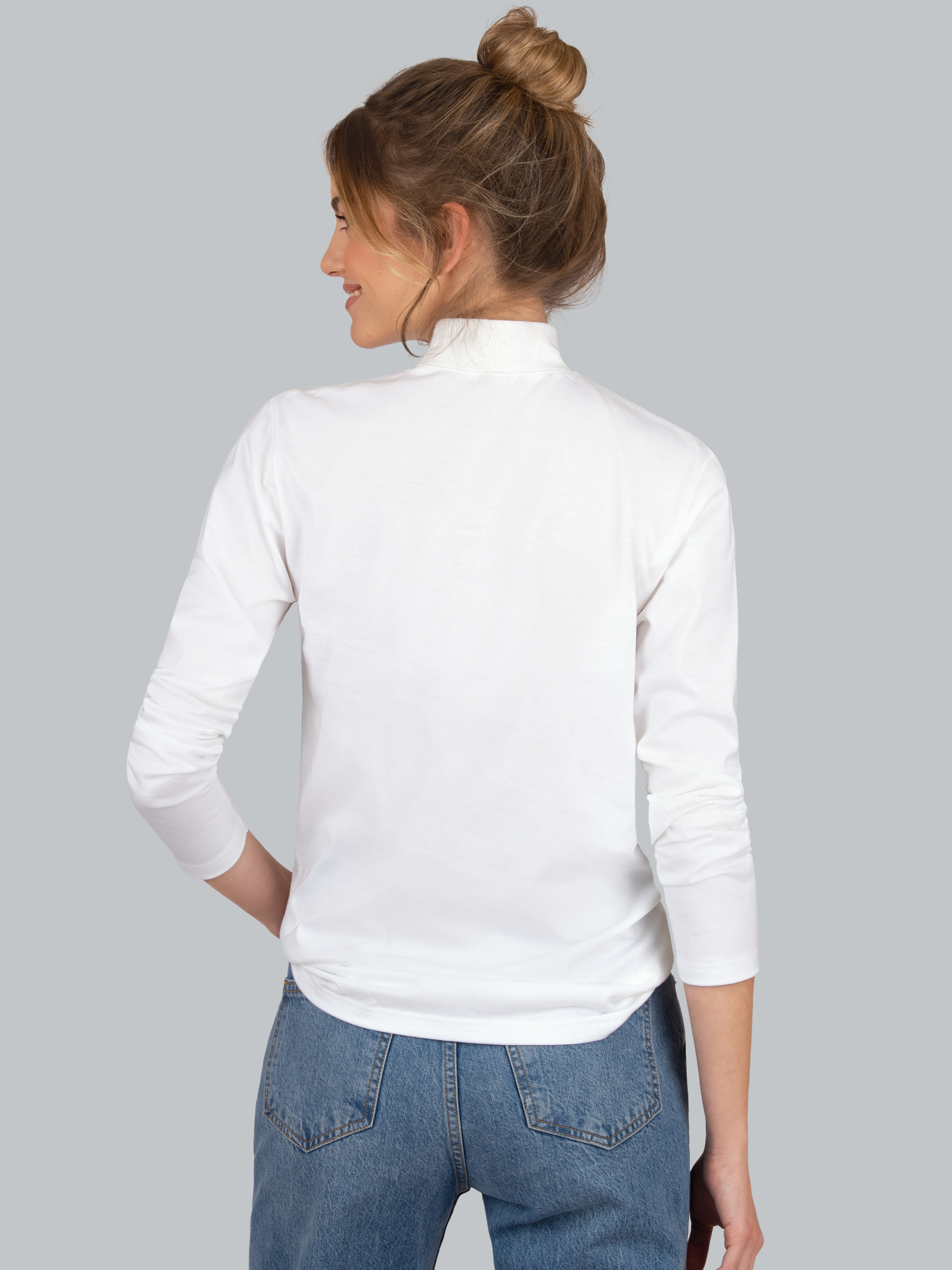 Langarm Shirt mit Stehkragen Weiss