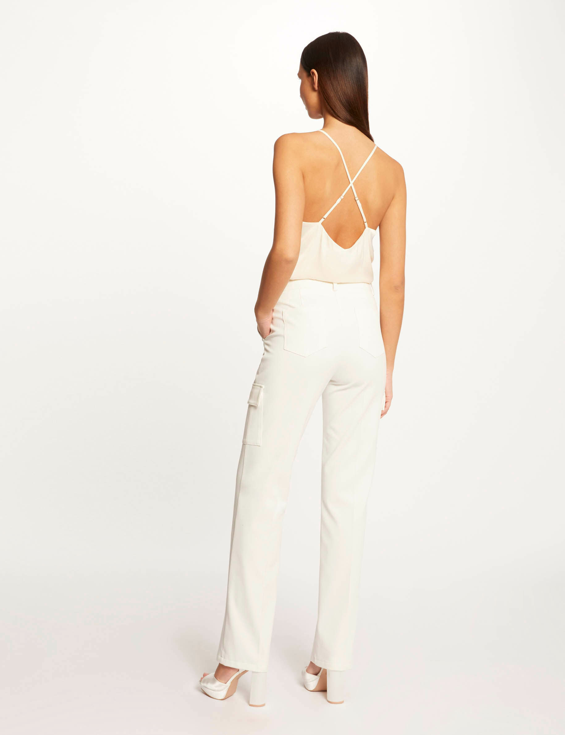 Pantalon droit avec poches latérales ecru femme - ecru