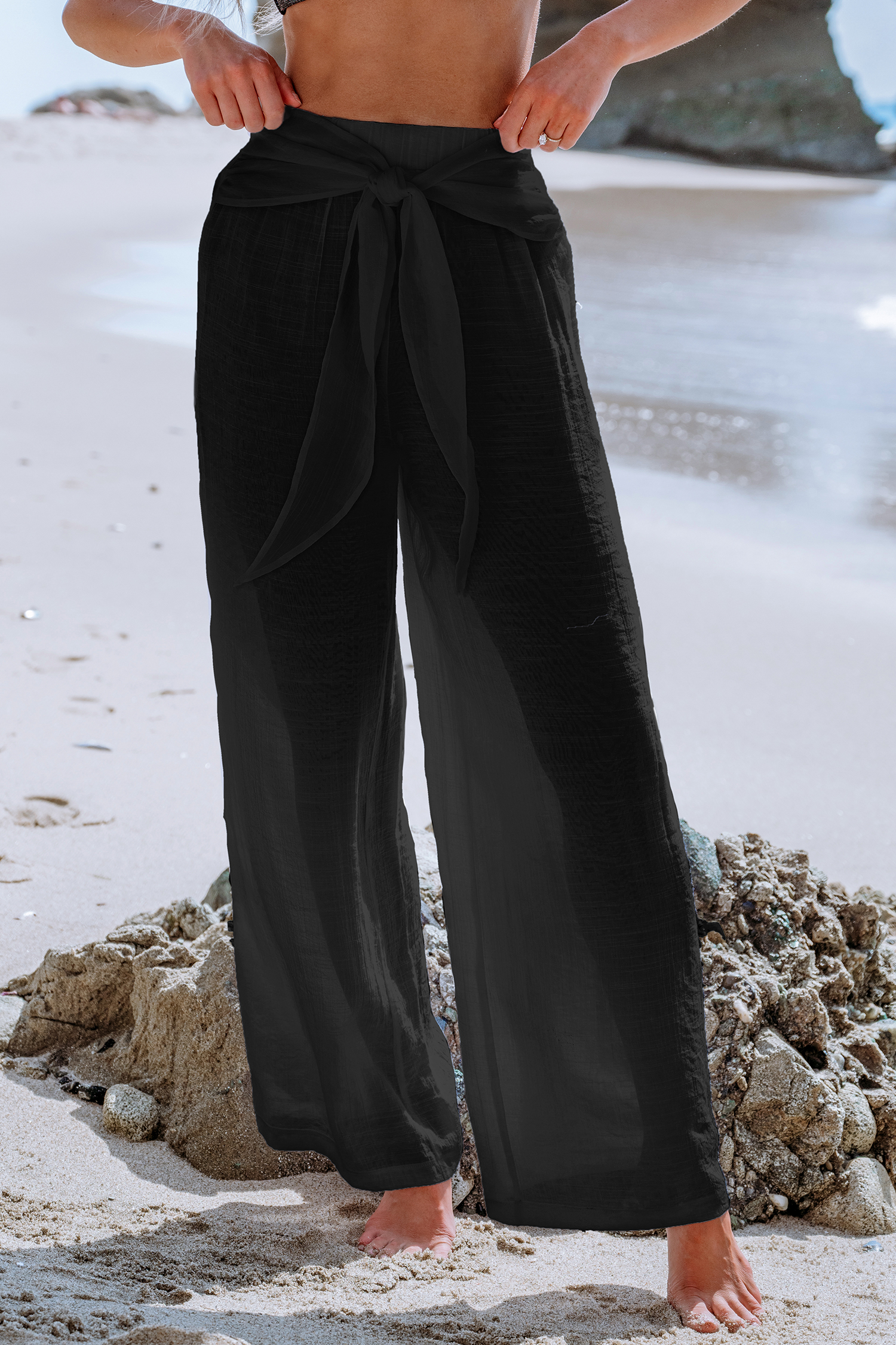 Pantalon cover up avec taille à nouer noir