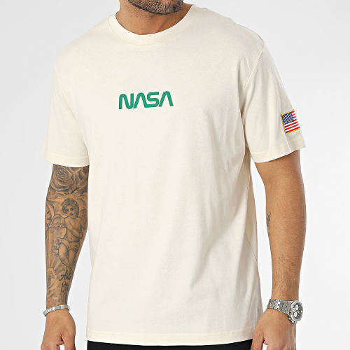 Tee Shirt Oversize Large Flag Born In USA Beige Vert