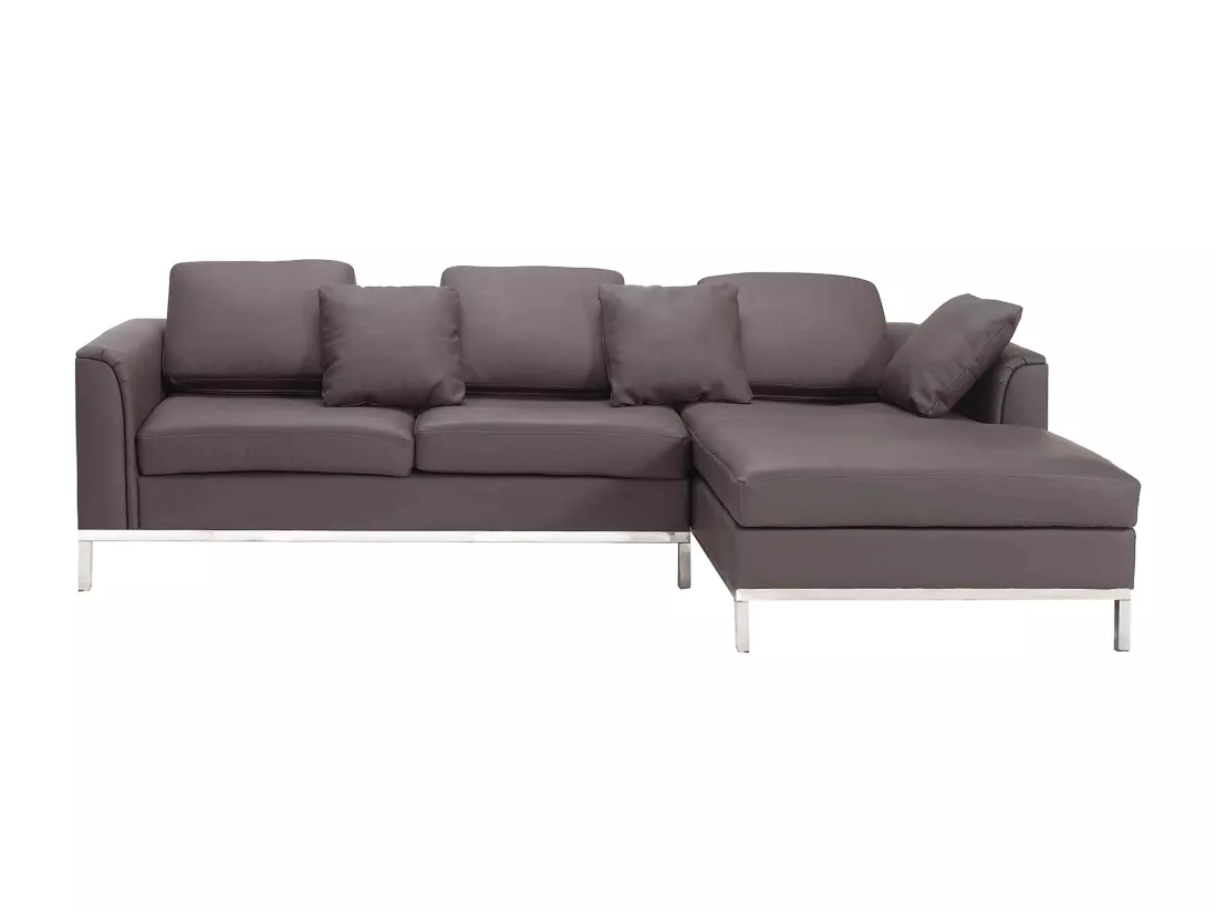 Canapé Angle à droite en Cuir Véritable Marron Dossier Matelassé Housses Amovibles Oslo