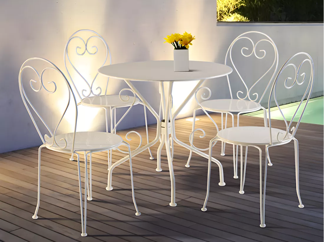 Lot de 4 chaises de jardin empilables en métal façon fer forgé - blanc - GUERMANTES de MYLIA