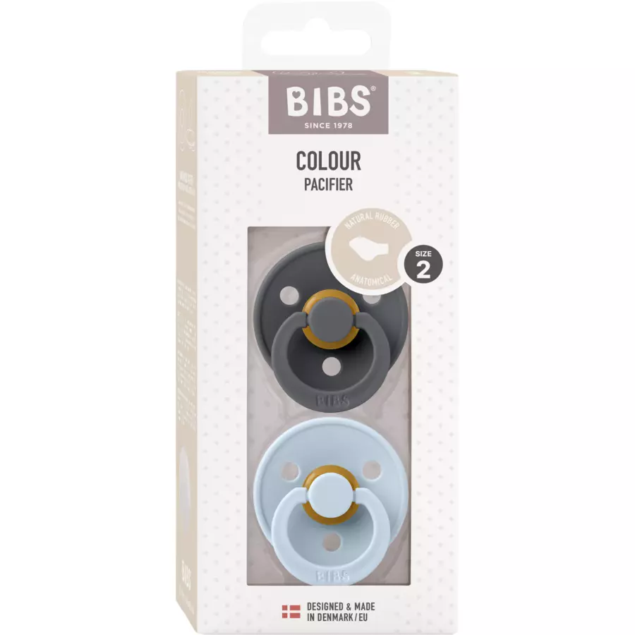 BIBS® Schnuller Colour Anatomischer Sauger Iron & Baby Blue  6-18 Monate, 2 Stk.