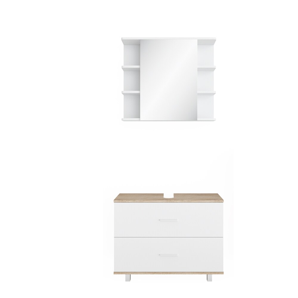 VICCO Badmöbel Set ILIAS Weiß Eiche Bad Spiegel Unterschrank Badschrank