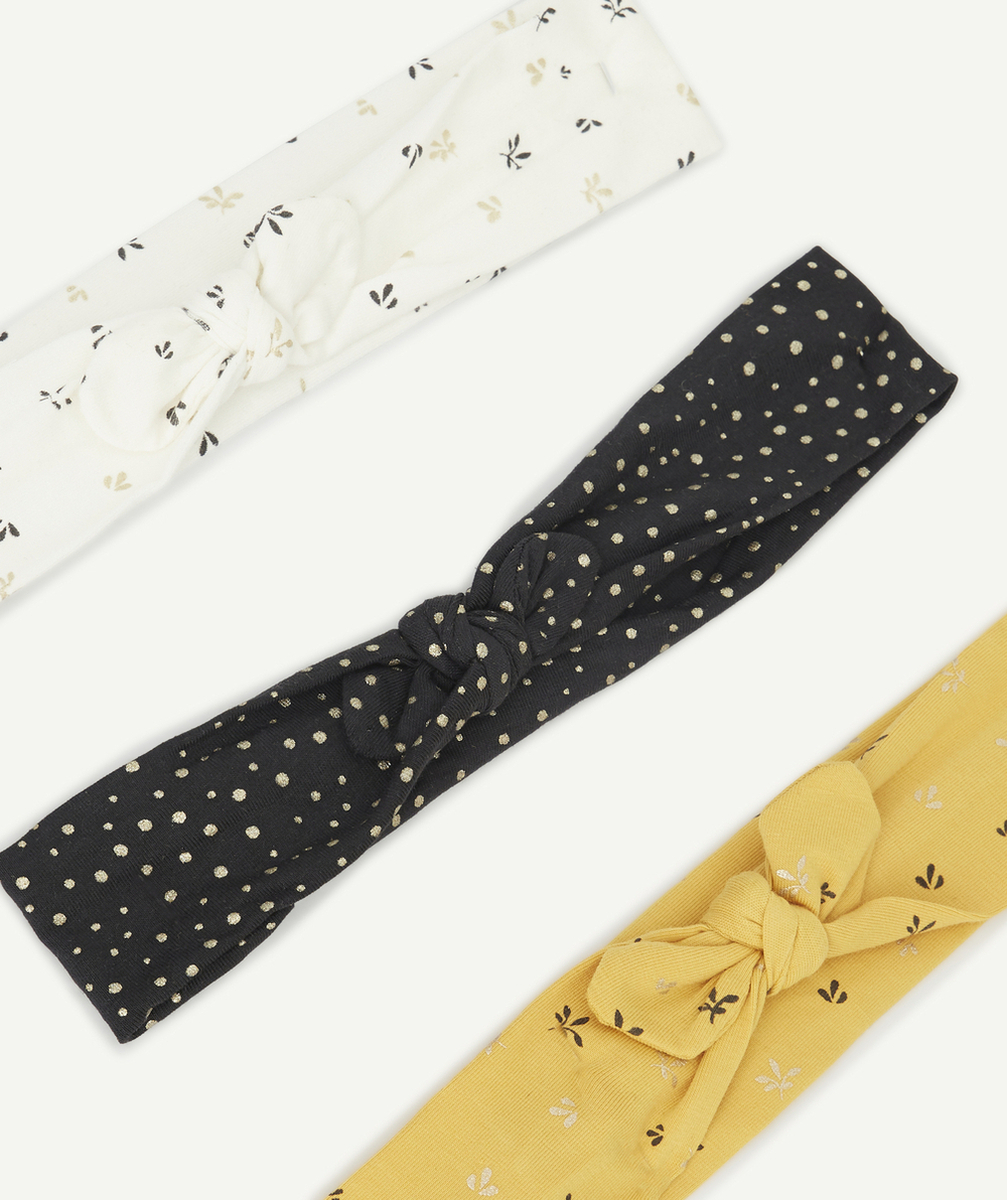 LOT DE 3 BANDEAUX À POIS ET FLEURIS AVEC NOEUD FANTAISIE BÉBÉ FILLE