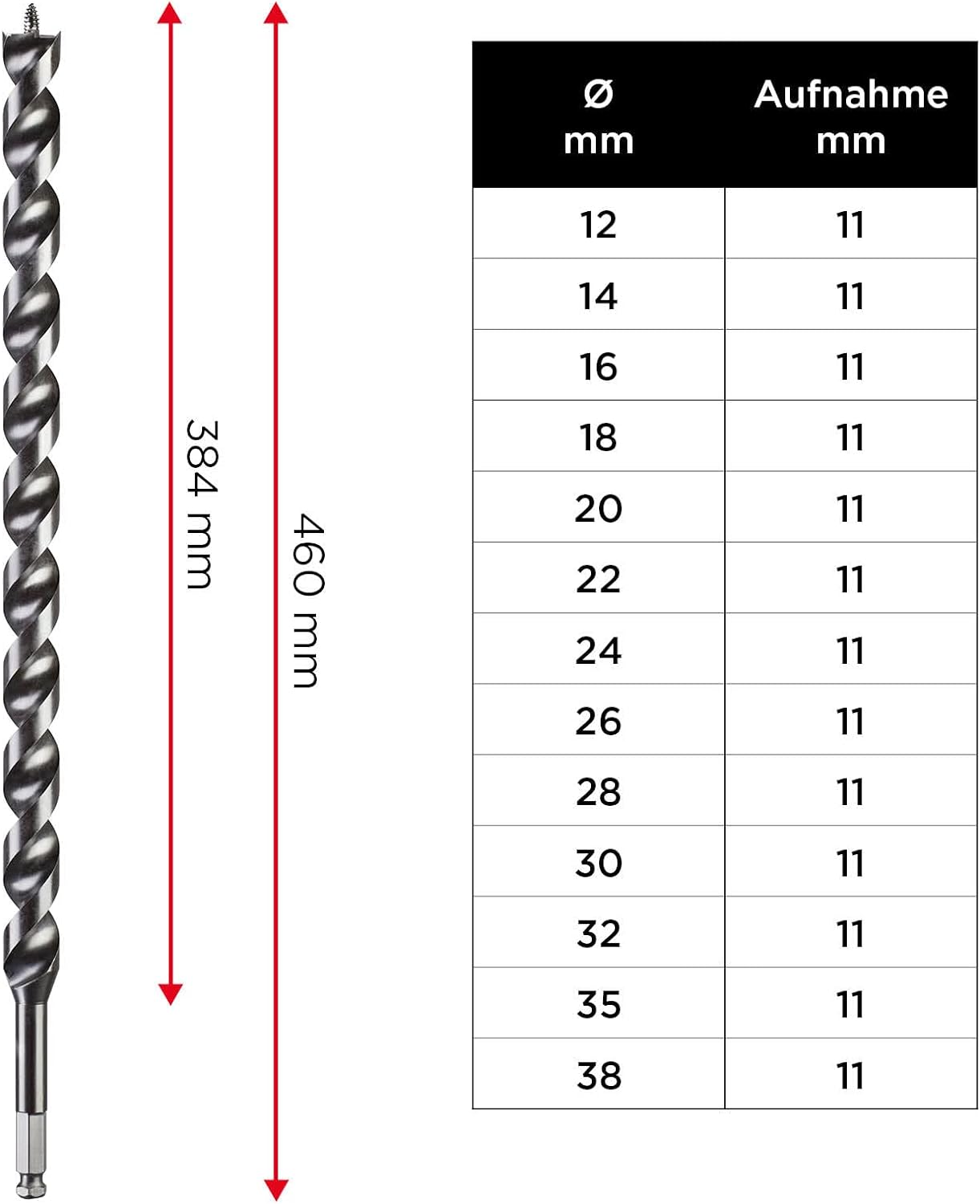 kwb DOUBLE CUT Japan Schlangenbohrer ø 14 mm, 460 mm, PTFE-Antihaftbeschichtung, spezieller Spitzenanschliff, mit selbstzentrierender Gewindespitze, hochpräziser Rundlauf, 11 mm Sechskantschaft
