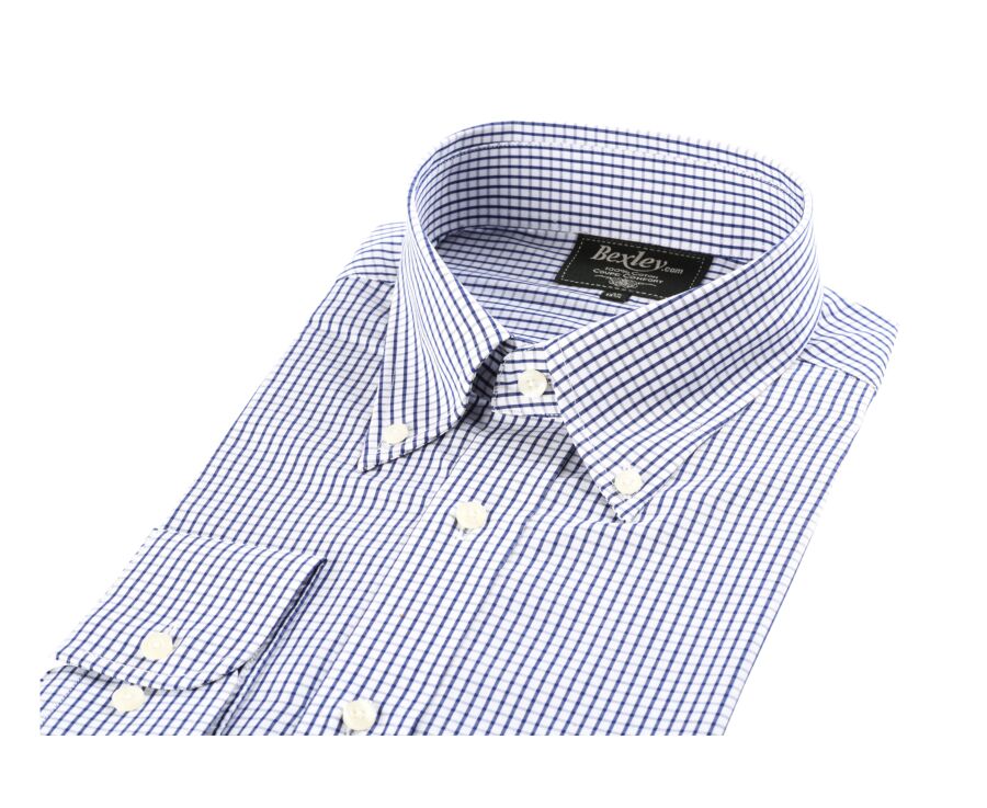 Chemise coton blanche carreaux marine - Poche - SCOTT