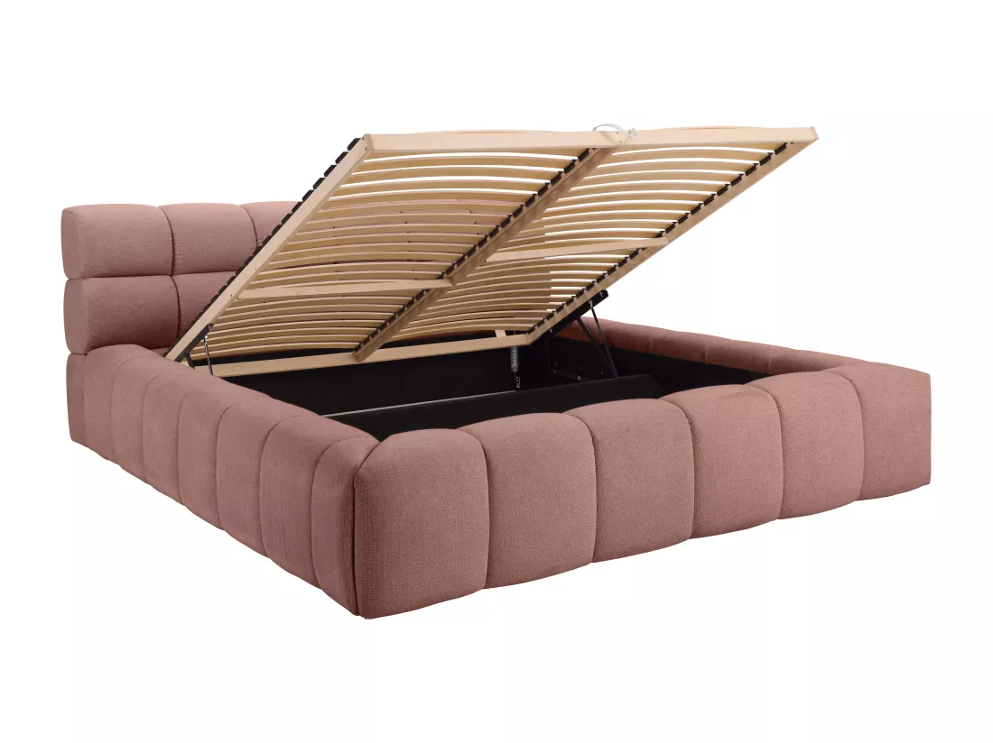 Lit coffre 180 x 200 cm - Tissu - Rose + Matelas - FORVIK de Pascal Morabito