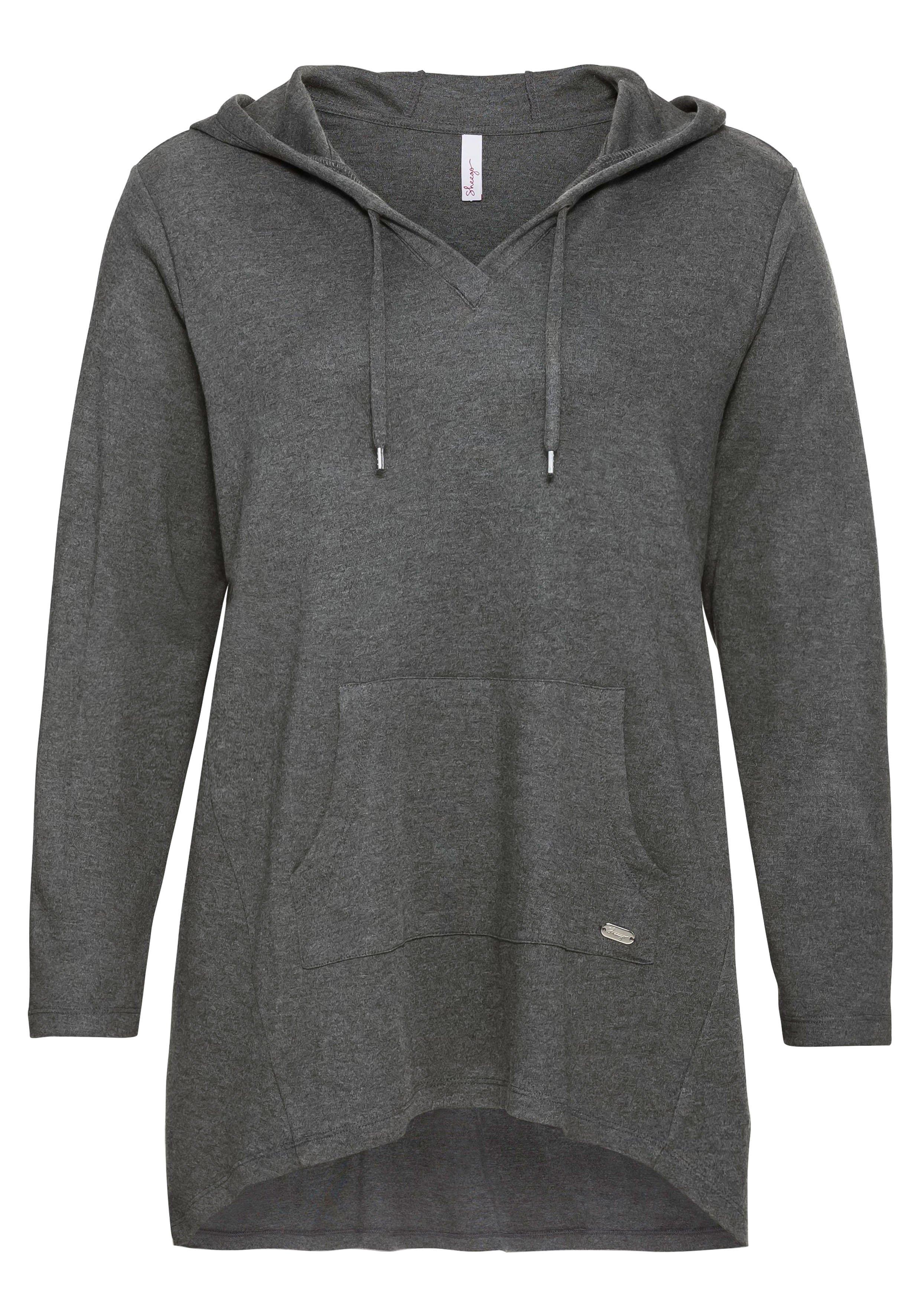 Longshirt mit Kängurutasche, im Vokuhila-Schnitt