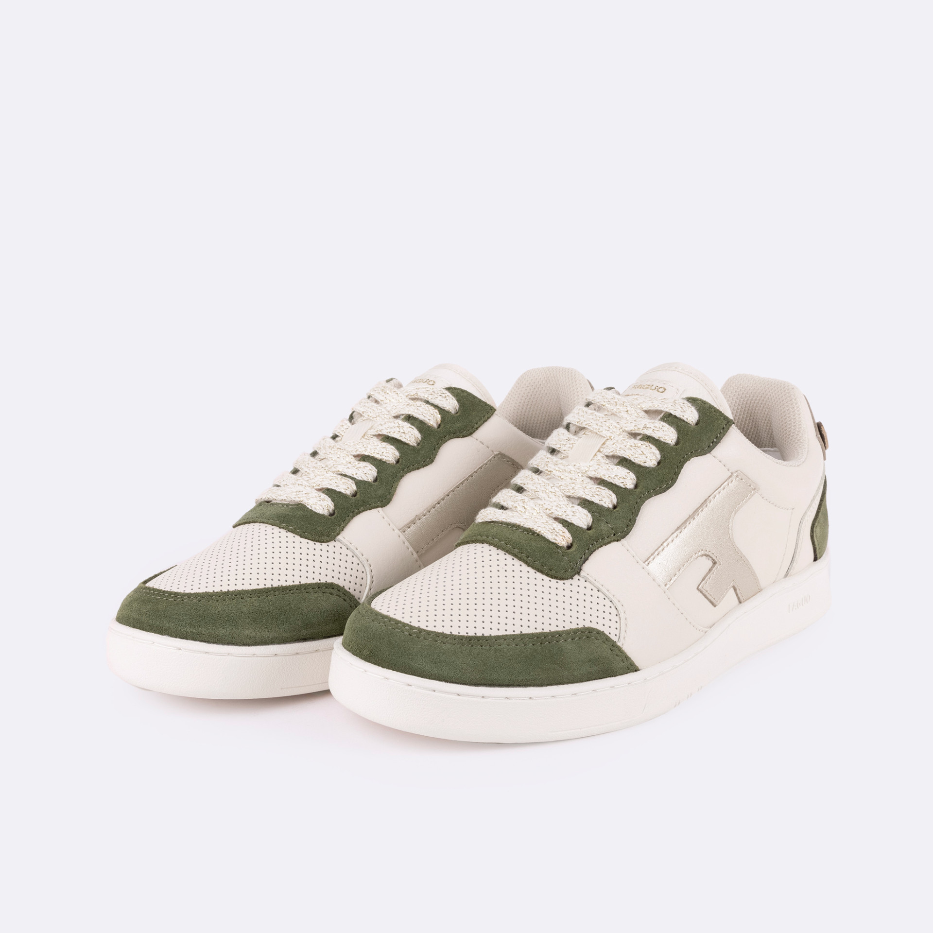 Baskets écrue & kaki cuir et suède - modèle Hazel