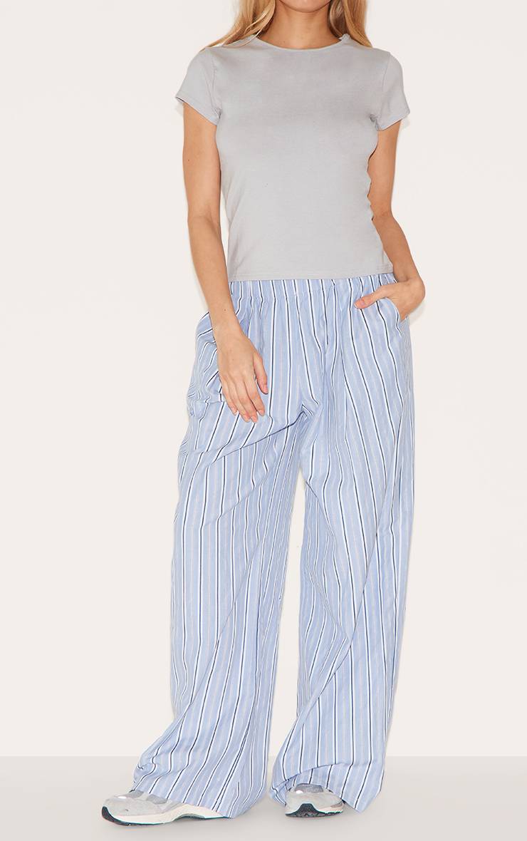 Bleu Pantalon Large À Taille Élastique À Fines Rayures