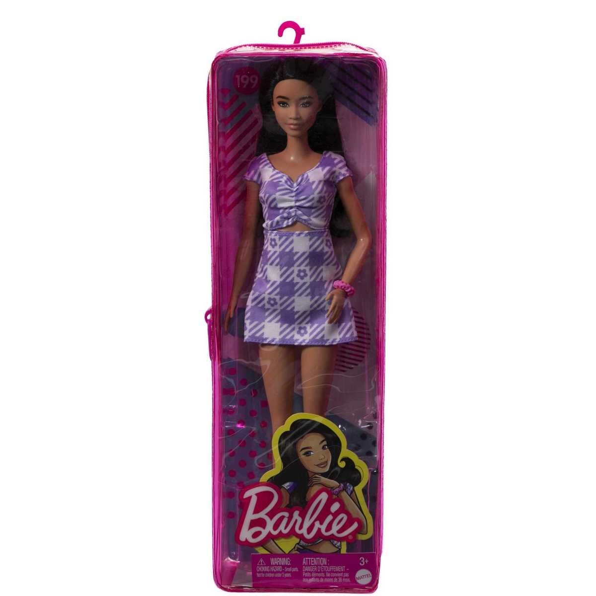 Barbie Fashionista robe mauve à carreaux