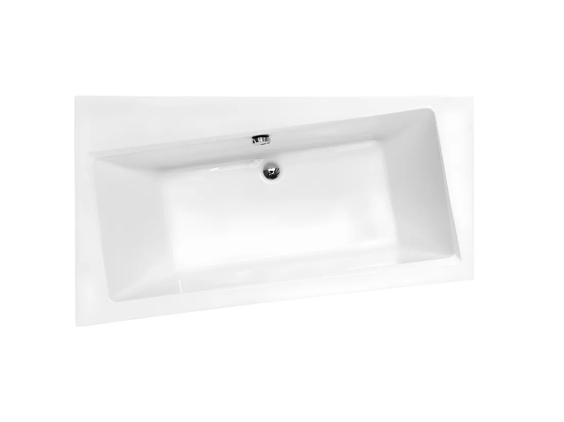 Baignoire asymétrique + tablier blanc + repose tête - INFINITY - 170 x 110 cm - Gauche