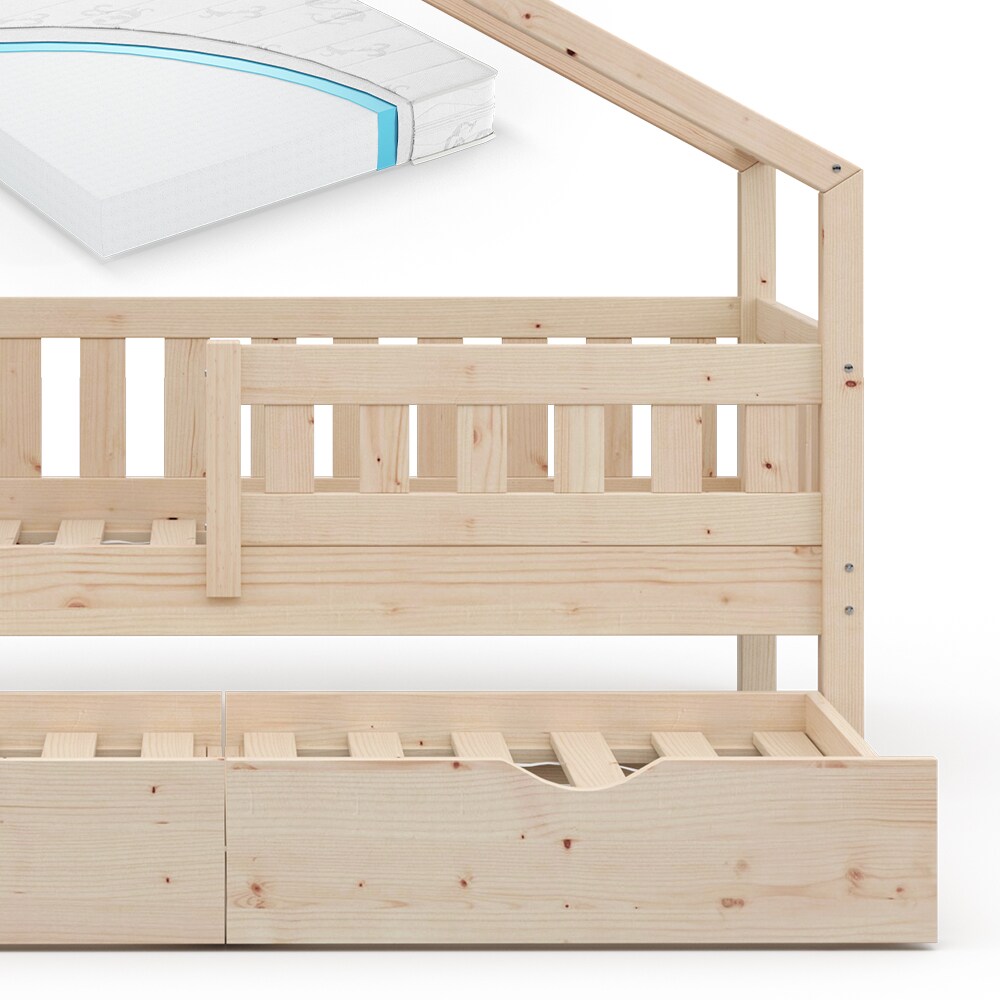 VitaliSpa Design Kinderbett 160x80 Babybett Hausbett Gästebett Matratze natur