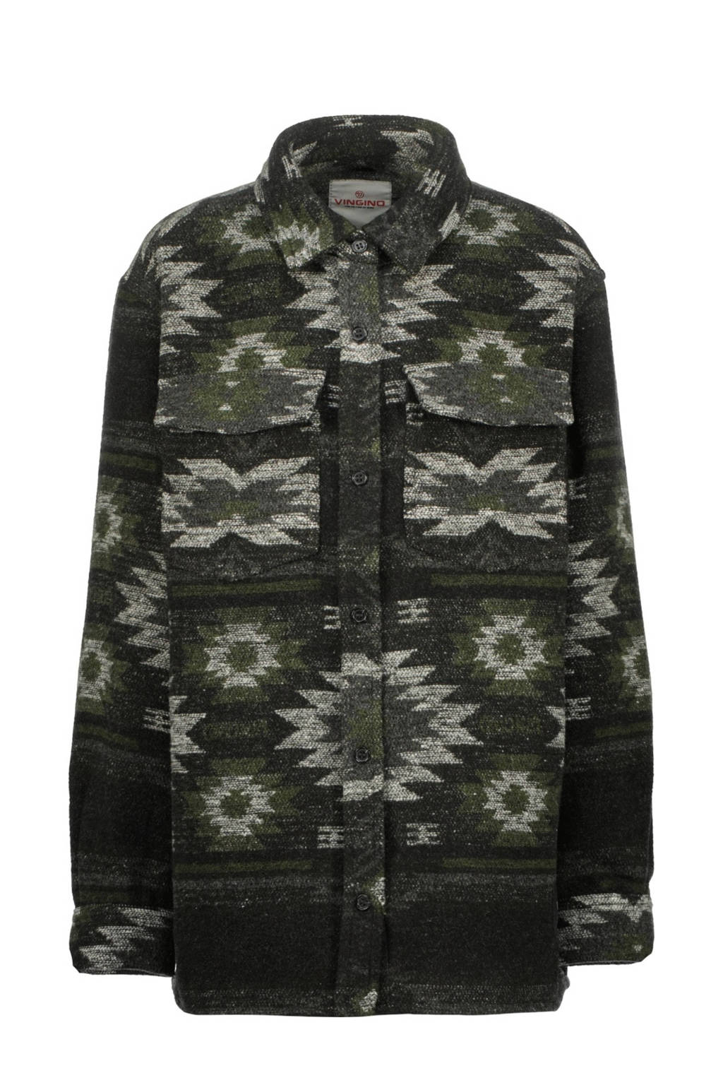 Vingino overshirt Lefso met all over print zwart/groen/beige