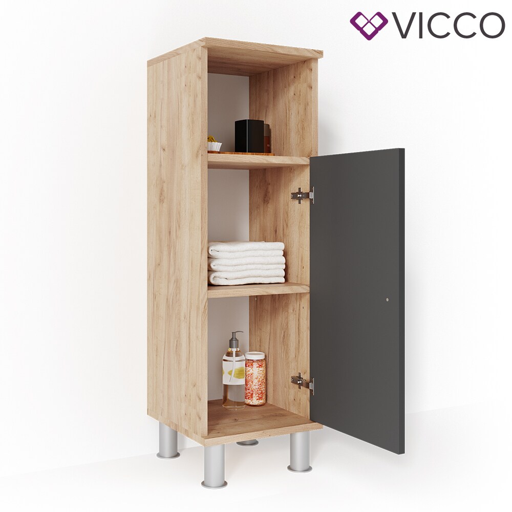 VICCO Badschrank FYNN Eiche Anthrazit Midischrank Badezimmer Regal Badmöbel