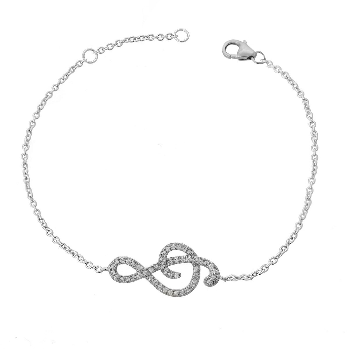 Bracelet clé de sol note de musique serti d'oxyde de zirconium Argent 925 Rhodié