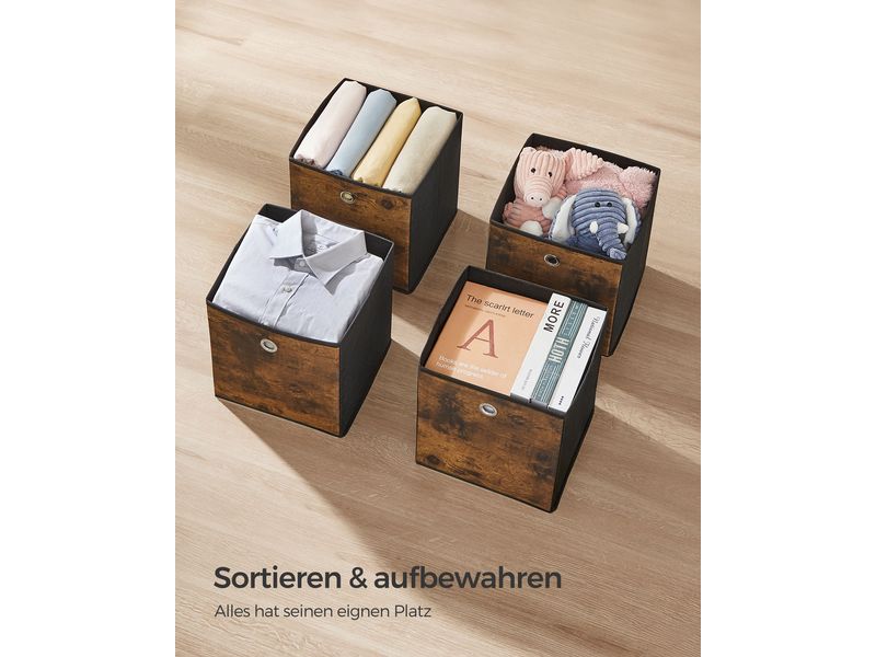 Songmics Aufbewahrungsbox Braun/Schwarz Faltbare Würfelregalboxen