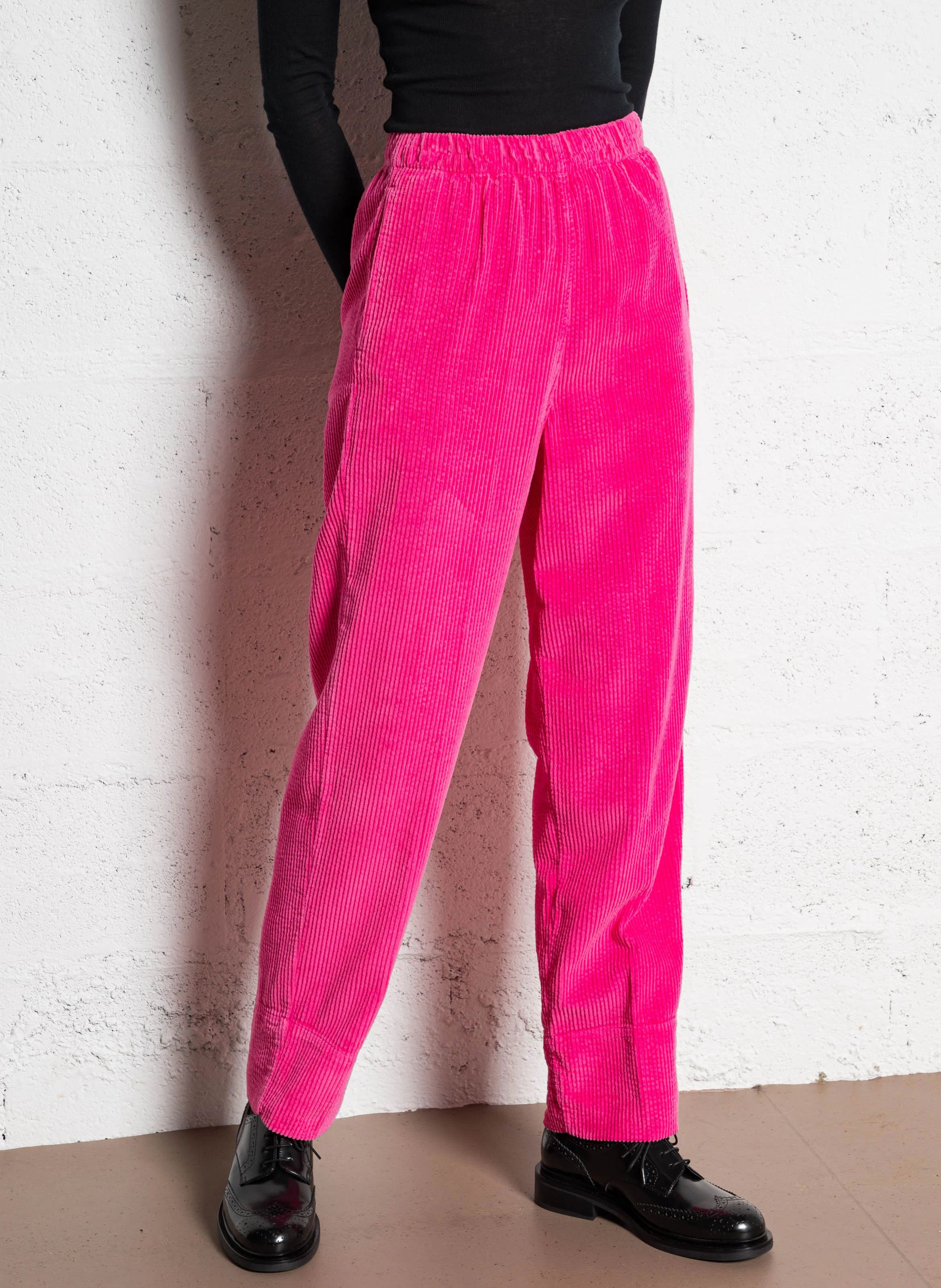 PADOW - Pantalon large taille haute en velours côtelé | Rose