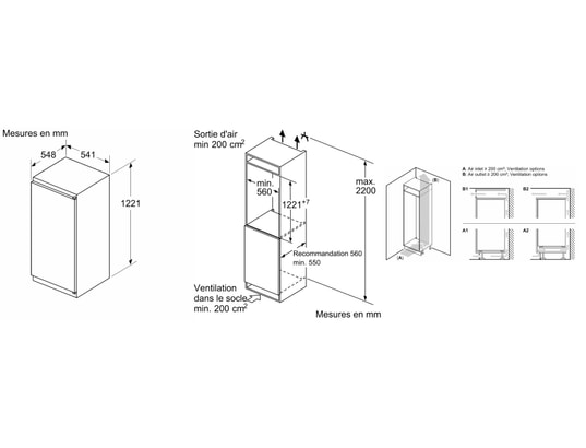 BOSCH - Réfrigérateur encastrable 1 porte KIL42NSE0 Série 2, EcoAirflow, 187 L