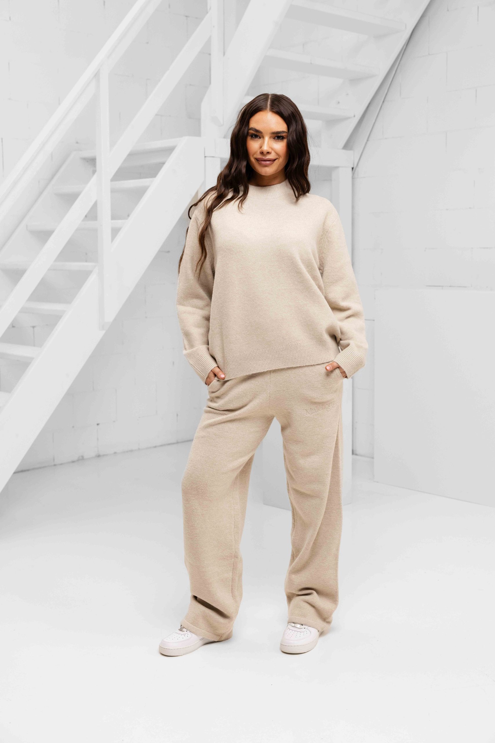 Malelions Oversized Knitted Trainingspak Dames Beige