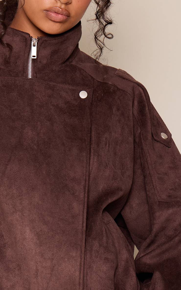 Dark Chocolate Veste De Motard En Synthétique Doux Chocolat Avec Col Montant Et Ceinture Basse
