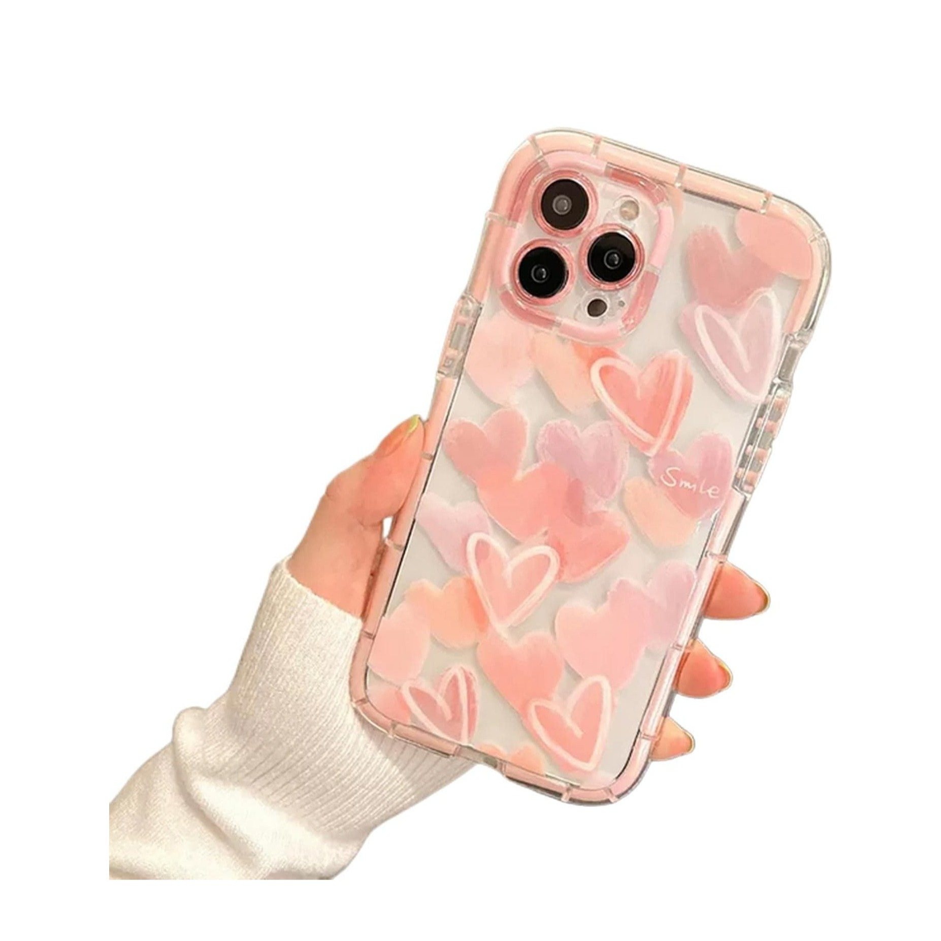 iPhone 13 Hybrid Hardcase Hülle Air Cushion Fallschutz - Rosa Herzen