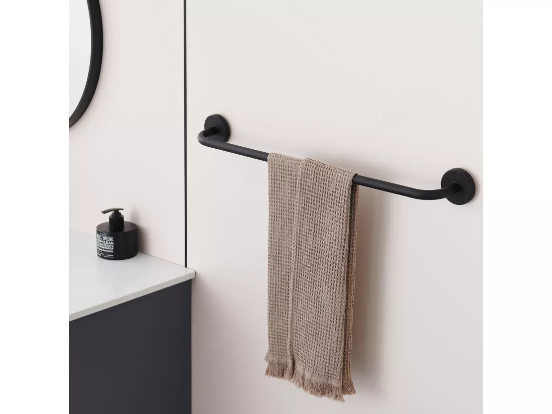 Mitigeur Baignoire avec Douchette Kit Mitigeur Robinet de Baignoire Cascade,Noir+Porte-Serviettes de Salle de Bain,Auto-adhésif/ Perçage,60CM,INOX