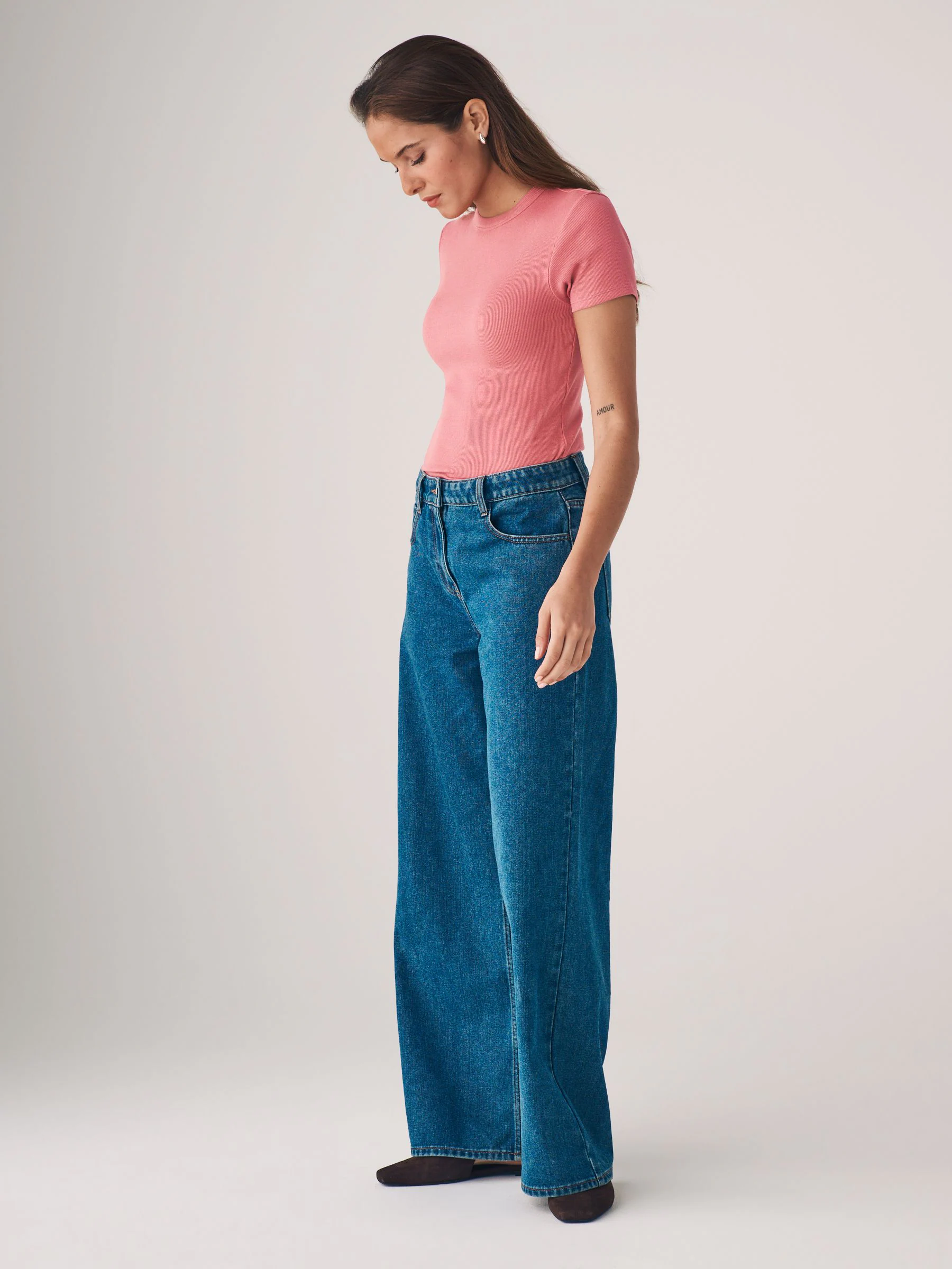 Zwart/roze/crème/lichtgrijs - The Set - 4 Geribbelde T-shirts met korte mouwen