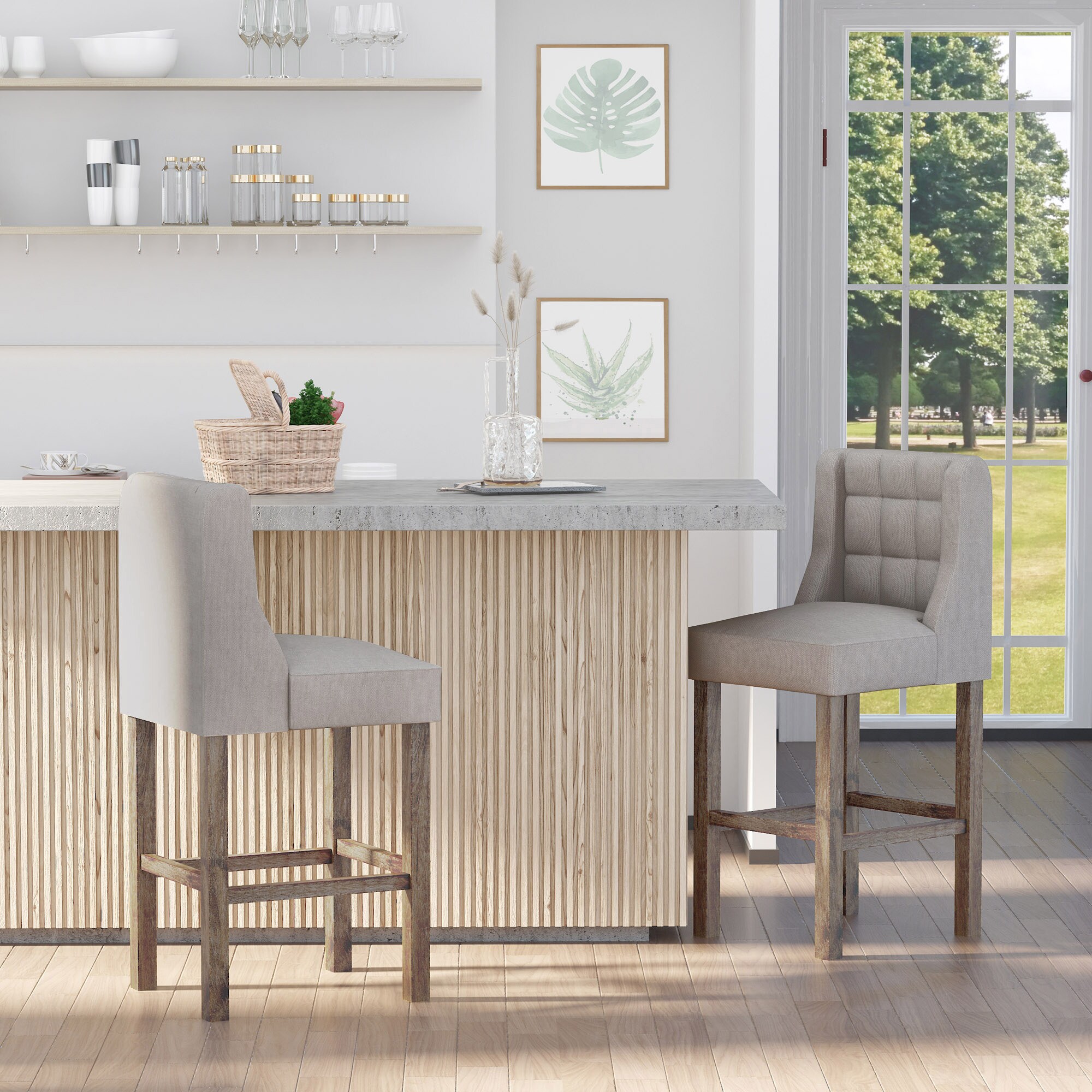 HOMCOM Barhocker 2-er Set, Gebogene Federn Beige 47 x 50 x 101 cm (BxTxH)