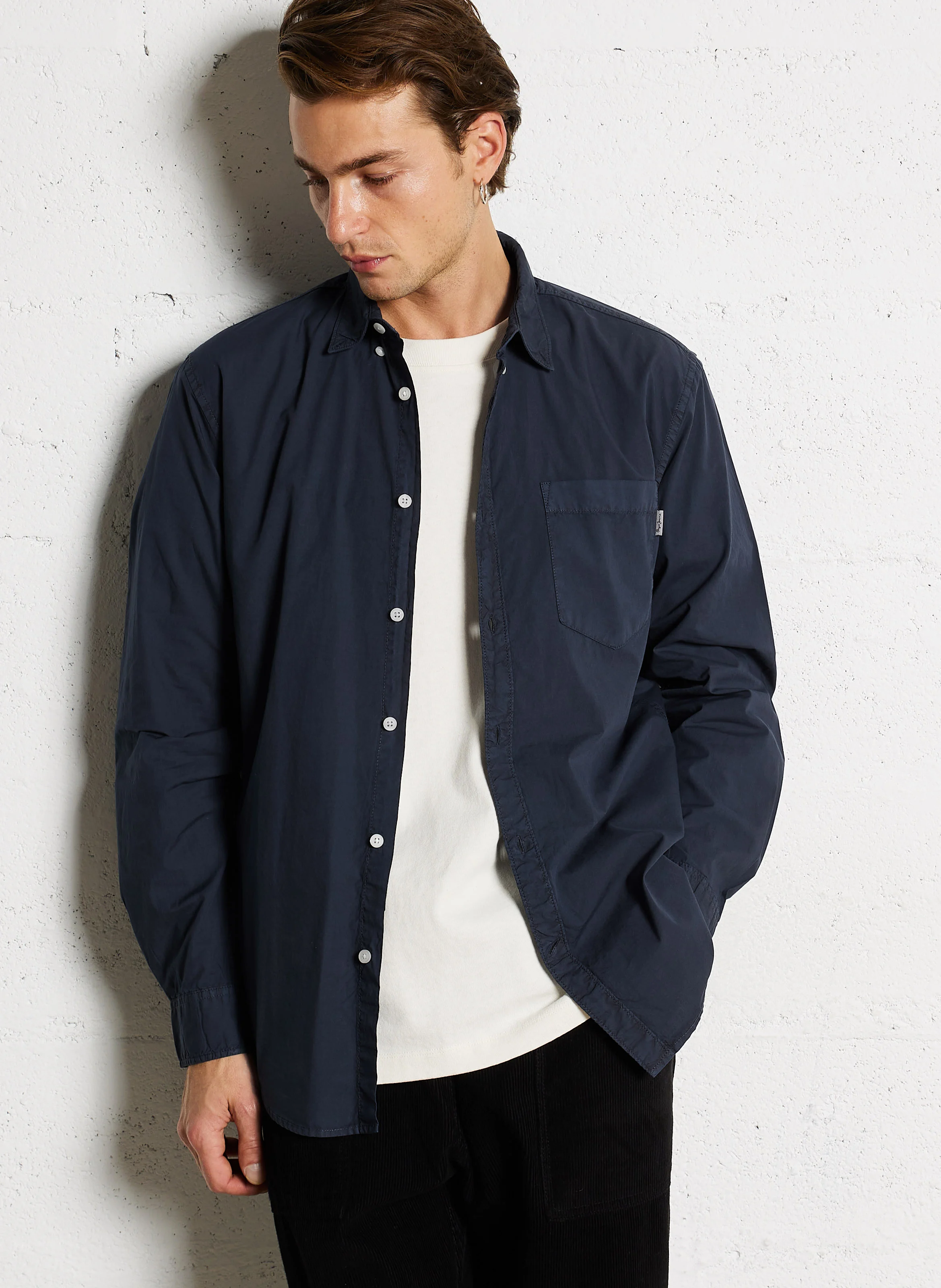 PRINCE - Chemise col classique droite en coton | Bleu