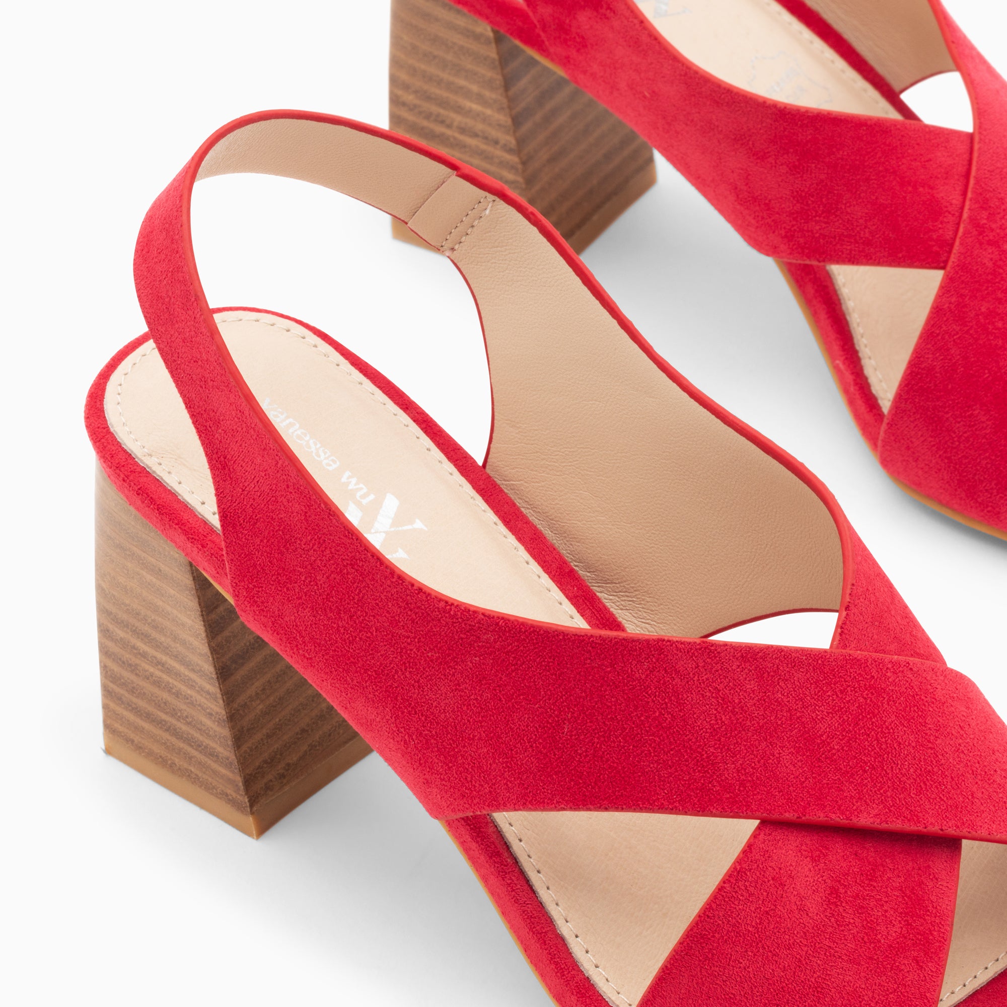 Sandales à talon, Compensées-Sandales Maxinne framboise à brides croisées et talon haut