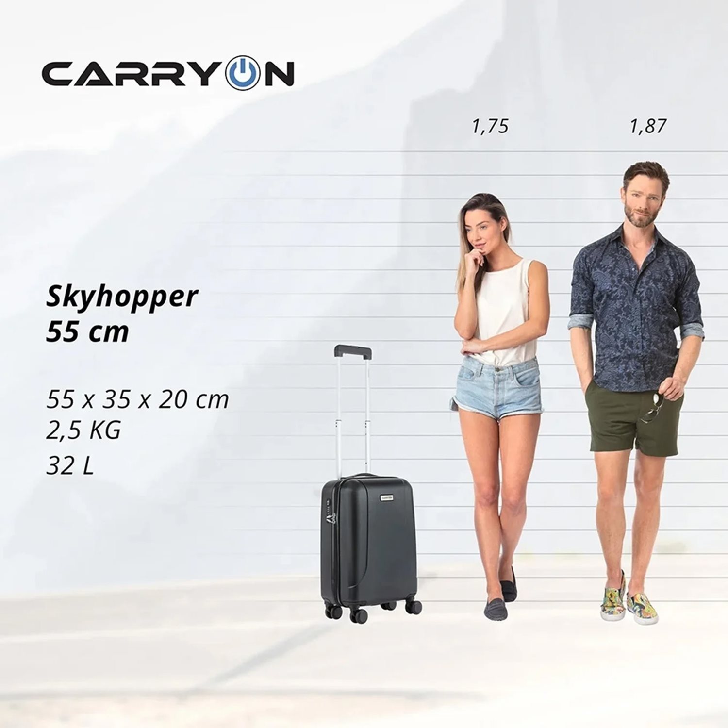 CarryOn Skyhopper 4 Wiel Trolley 55 black