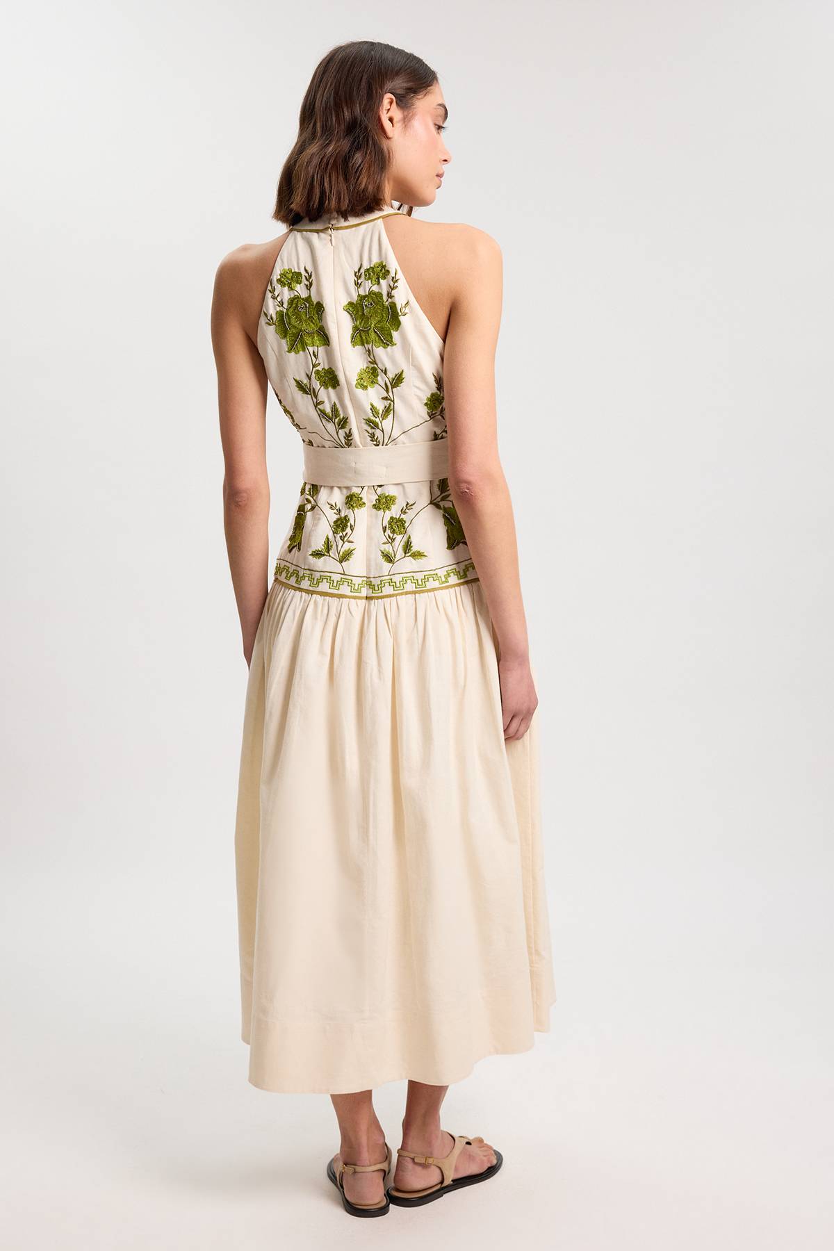 KarenMillen Robe Maxi En Sergé De Coton Tissé Brodée De Roses
