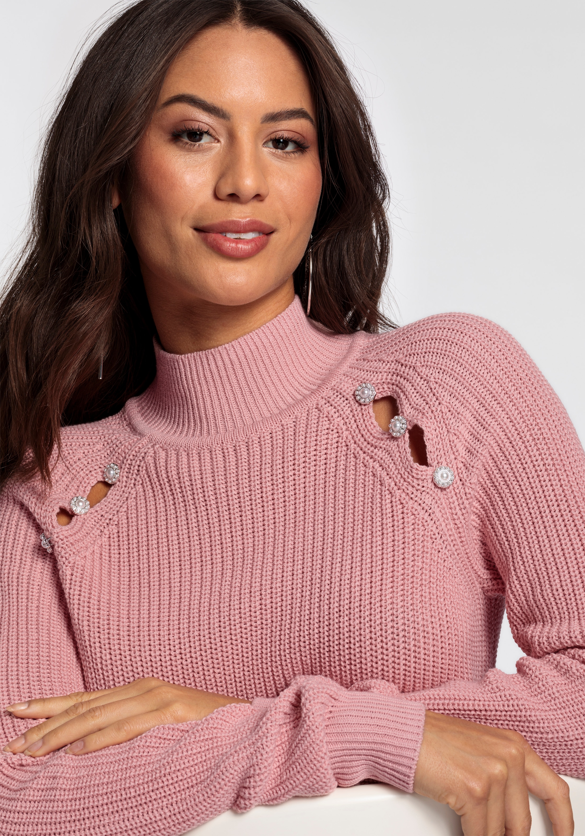 Melrose Stehkragenpullover , mit Cut-Outs und Knopfdetails