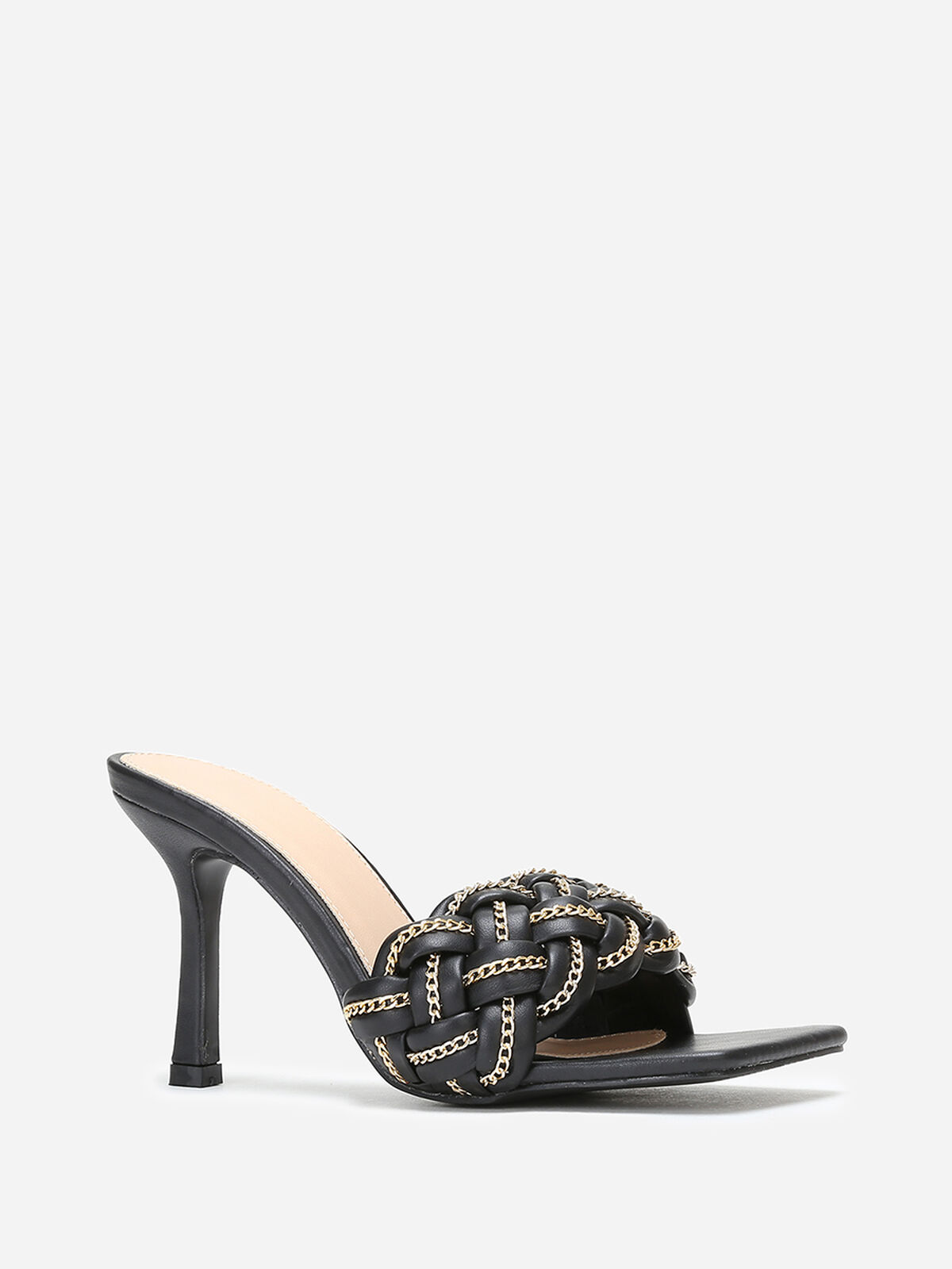 Mules à bride tressée avec fins maillons- Noir