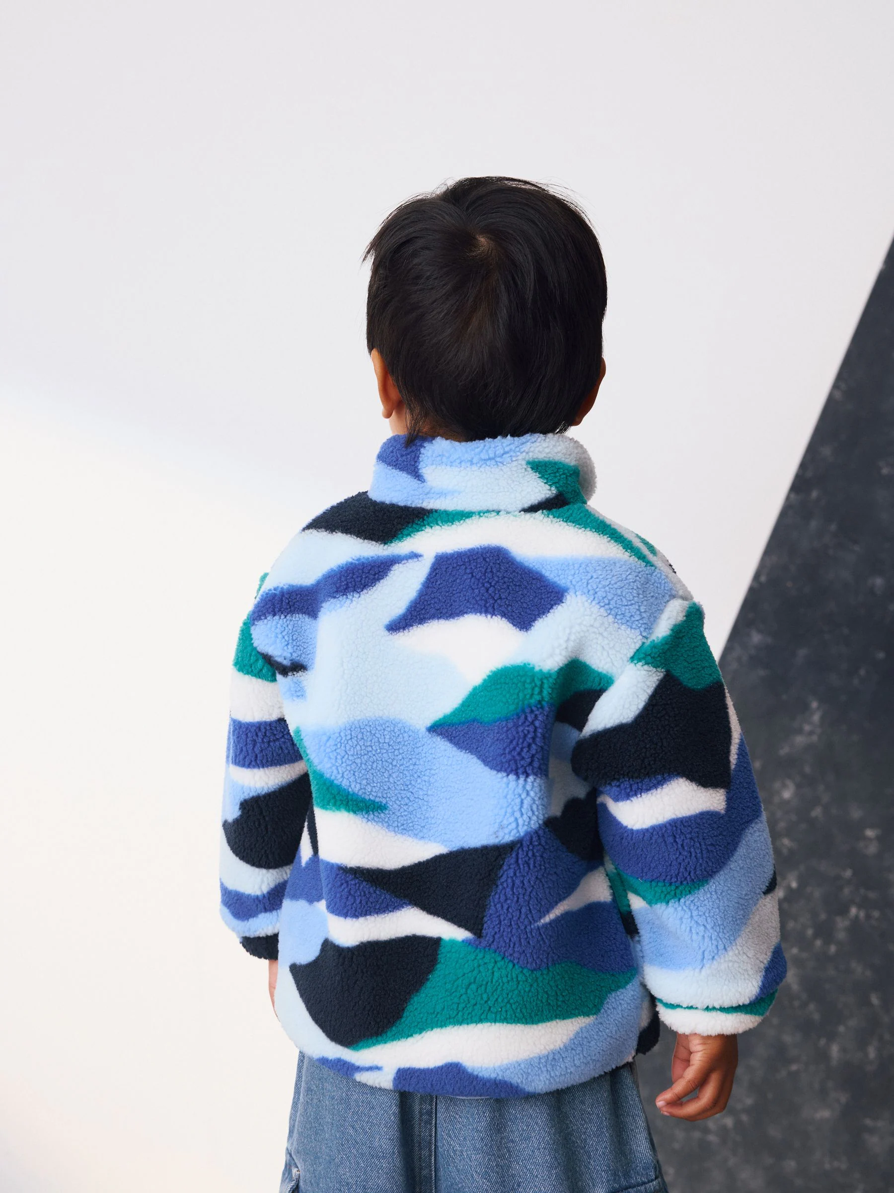Blauw/wit - Fleece met patroon en ritssluiting (3mnd-7jr)