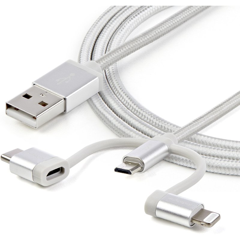 StarTech.com Câble multi chargeur USB de 1 m - Lightning USB-C Micro-B - Tressé