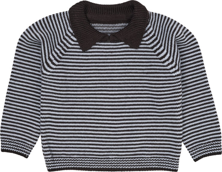 Copenhagen Colors MERINO STRIPED BLOUSE W. COLLAR Dk brown/dusty b