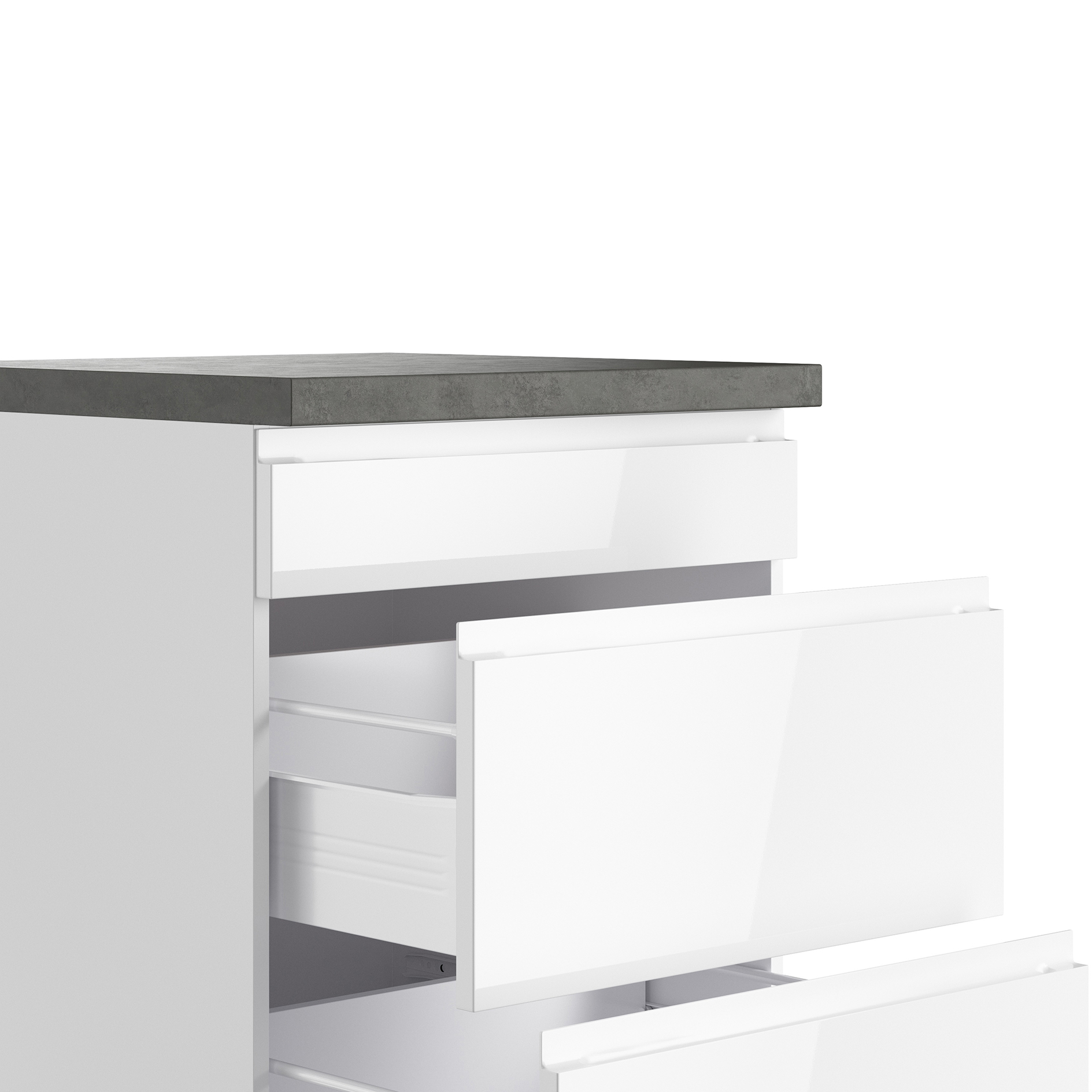 Kochfeld-Umbauschrank MONZA - weiß Hochglanz - Beton-Optik