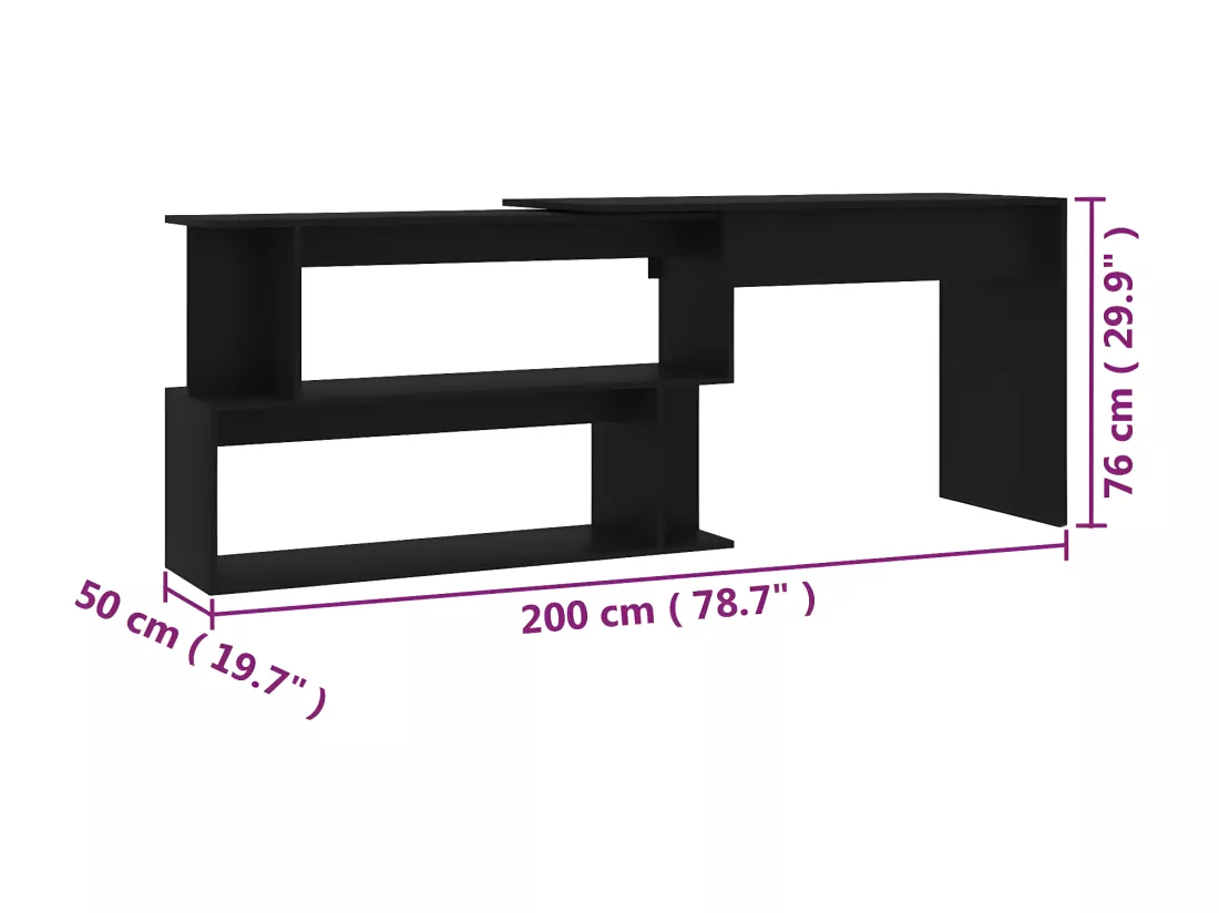 Bureau d'angle Noir 200x50x76 cm Aggloméré