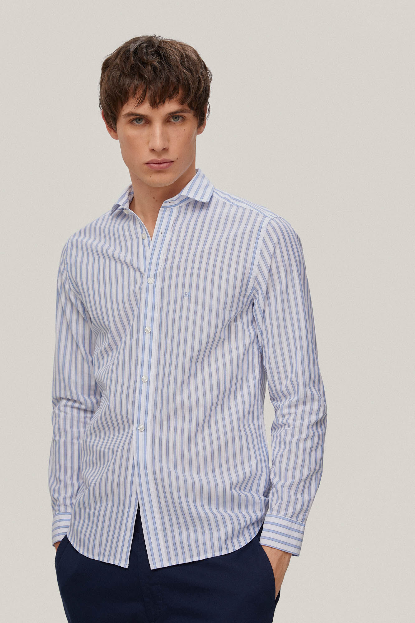 Camisa listrada italiana de malha - Azul