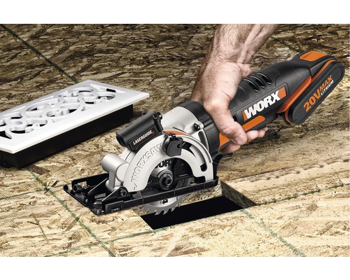 Compacte cirkelzaag WORX 20V 85mm/27mm WX523.9 + GRATIS extra artikel 20V accu WA3644 (4.0Ah)