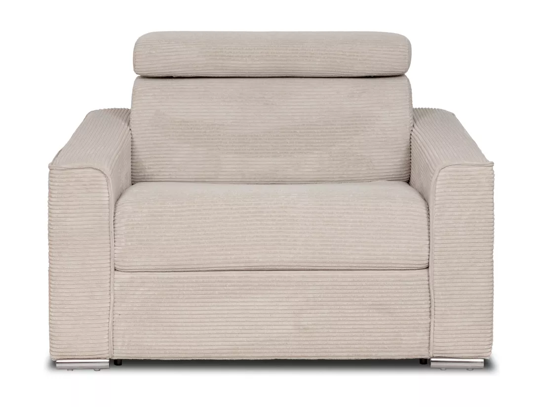 Fauteuil convertible express en velours côtelé beige - Couchage 70 cm - Matelas 14 cm VIZIR