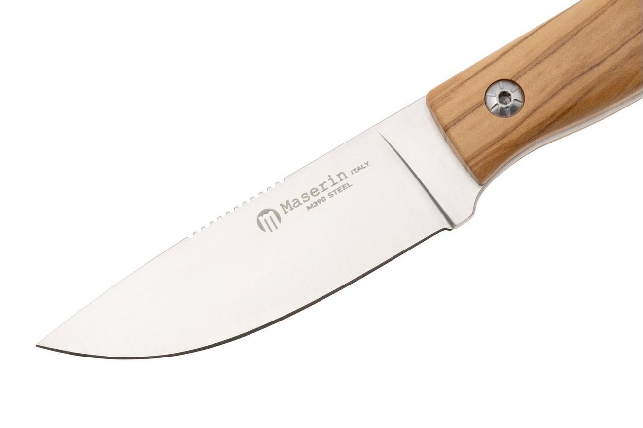 Maserin 915/OL Path, Satin M390, Olive Wood, vaststaand mes, Igor Bortolussi design