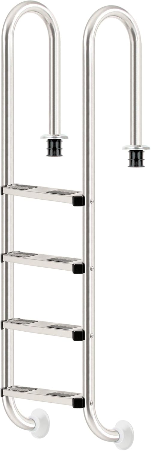 Zelsius V2A Edelstahl Poolleiter mit 4 Stufen | 50,2 x 36,5 x 183 cm - Silber | mit Rutschsicherung | Schwimmbadleiter für Pool und Schwimmbecken | Pool Einstieg, Einbauleiter, Sicherheitsleiter